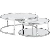 35" Round Nesting Coffee Cocktail Table in Glass & Steel